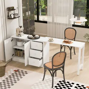 89.7''Wooden Sideboard with Extendable Table, Multifunctional Storage Cabinet with 2 Doors and 3 Drawers,for Living Room,Study,Foyer and Kitchen
