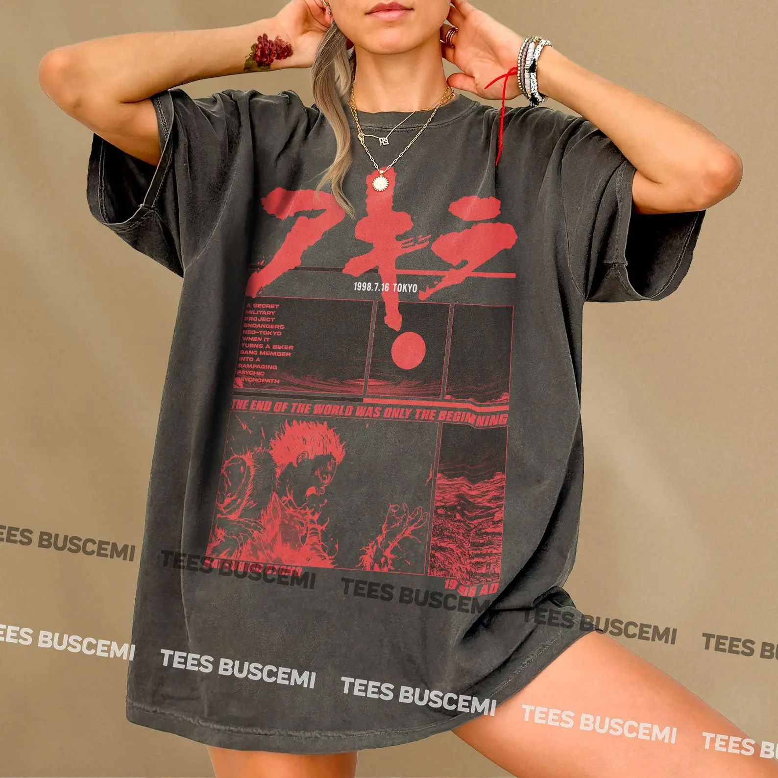 Akira Graphic T-Shirt, Retro Grunge Anime Tee Shirt, Japanese Neo-Tokyo Manga Cyberpunk Merch, Akira 80s Sci-Fi Anime Tshirt