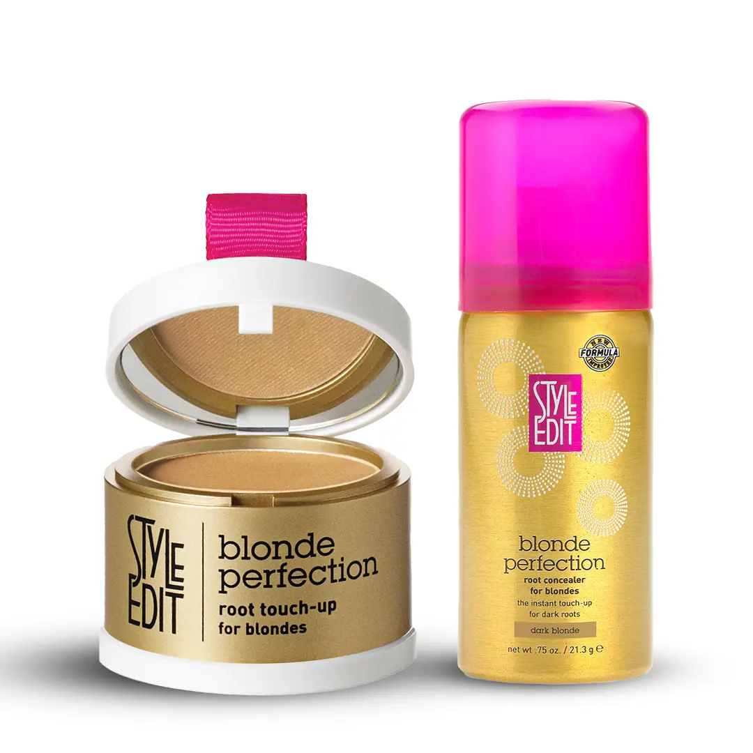 Style Edit Blonde Travel Duo: Root Touch Up Powder & Travel Size Root Concealer Spray, Salon Quality Color & Hairline Powder Style Edit Blonde Travel Duo: Root Touch Up Powder & Travel Size Root Concealer Spray, Salon Quality Color & Hairline Powder