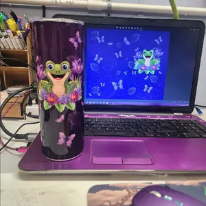 20oz stainless steel tumbler with frog and purple background