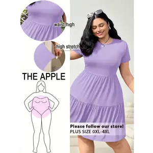 Plus Size - Plus Size - New Spring And Summer Round Neck Three-Layer Pleated Short-Sleeved Plus Size Dress Women'S Black Qingzang Color Medium Elastic Elegant Fashion Style
