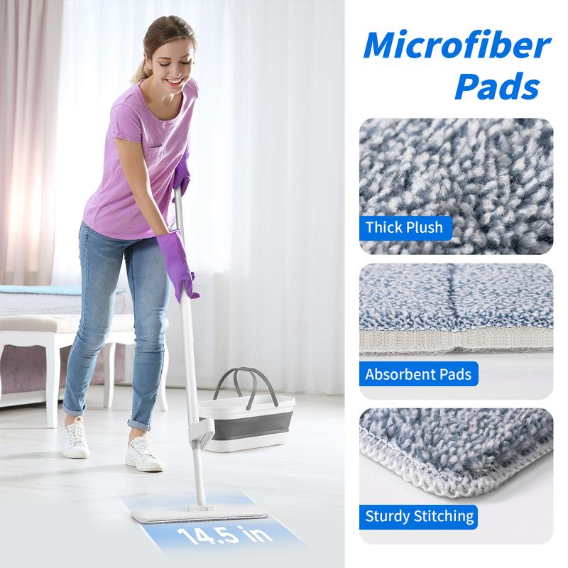 Oshang Flat Mop and Bucket OG7, Mops for Floor Cleaning with Scraping Blade, Portable Design, and Wheels for Easy Transport