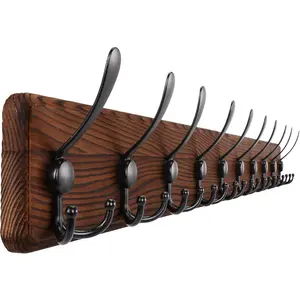 Rustic 38.6" Large Coat Rack Wall Mount, Long  Coat Hooks with 10 Triple Hooks, Heavy Duty Wooden Coat Hanger Wall Mount for Entryway, Farmhouse  Jackets, Coats, Hats, Bags,Towel