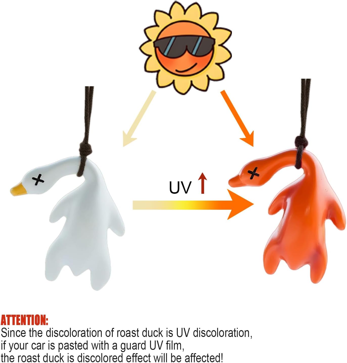 UV Color Changing Duck Decor, Sunscreen Effect Testing Reminder Pendant, Creative Car Accessories Interior Ornament for Car Bicycle Outdoor UV Color Changing Duck Decor, Sunscreen Effect Testing Reminder Pendant, Creative Car Accessories Interior Ornament for Car Bicycle Outdoor