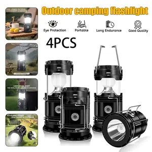 4pcs Foldable Portable Solar-Powered LED Camping Lanterns with Handle, USB Rechargeable Handheld Flashlight, Camping & Home Emergency Gear, Ideal Gift for Hiking Enthusiasts