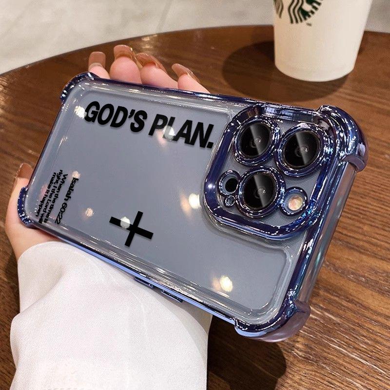 Unique GOD'S PLAN Patterns Electroplated Phone Case With Four-Corner Airbag Electroplated Featuring A High-Transparent Tpu Back With Reinforced Shock-Absorbent Airbags And Shiny Electroplated Frame For iphone 17 16 15 14 13 12 11 SAMSUNG S25 24 23 22