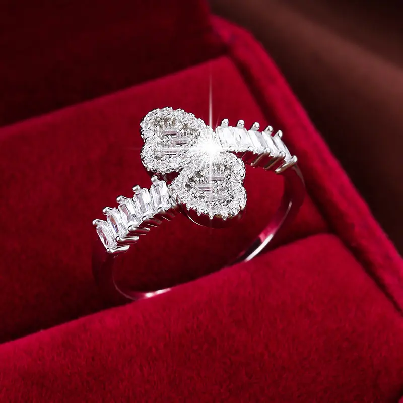 18K White Gold Plated Heart Cubic Zirconia Rings for Women Wedding Promise Engagement Size 6-10