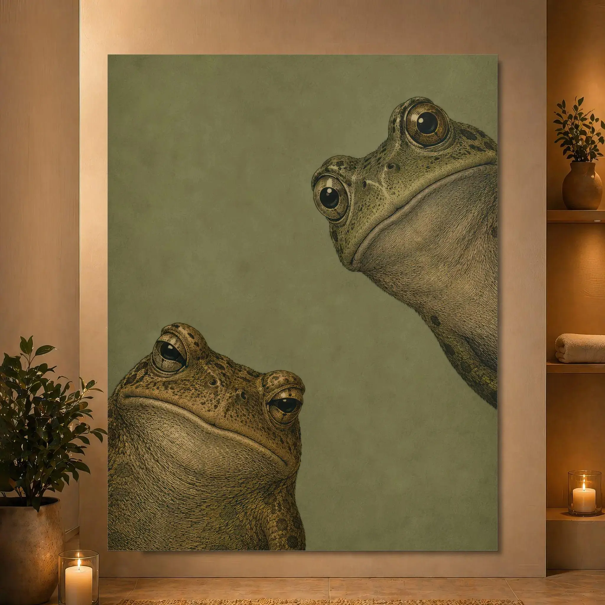 Two Curious Frogs Wall Art Vintage Frog Poster Funny Animal Print Moody Nature Decor Quirky Frog Lover Unframed Poster