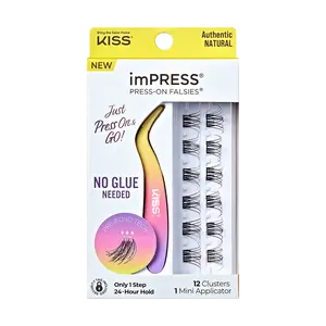 Impress Falsies Pre-Glued False Eyelashes Minipack- Authentic | 12 Lash Clusters, With Mini Applicator, 12mm-14mm
