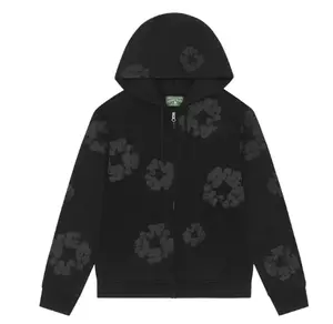 Denim Tears Cotton Wreath Zip Hoodie Black Monochrome - size S, M, L, XL, XXL