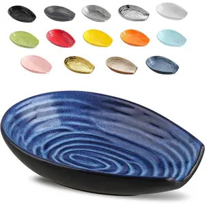 Spoon Rest for Stove Top - Blue Swirl Pattern Ceramic Heat-Resistant Spoon Holder, 5.7 Inch, Ideal for Kitchen Counter, Ladle, Spatula, Tong