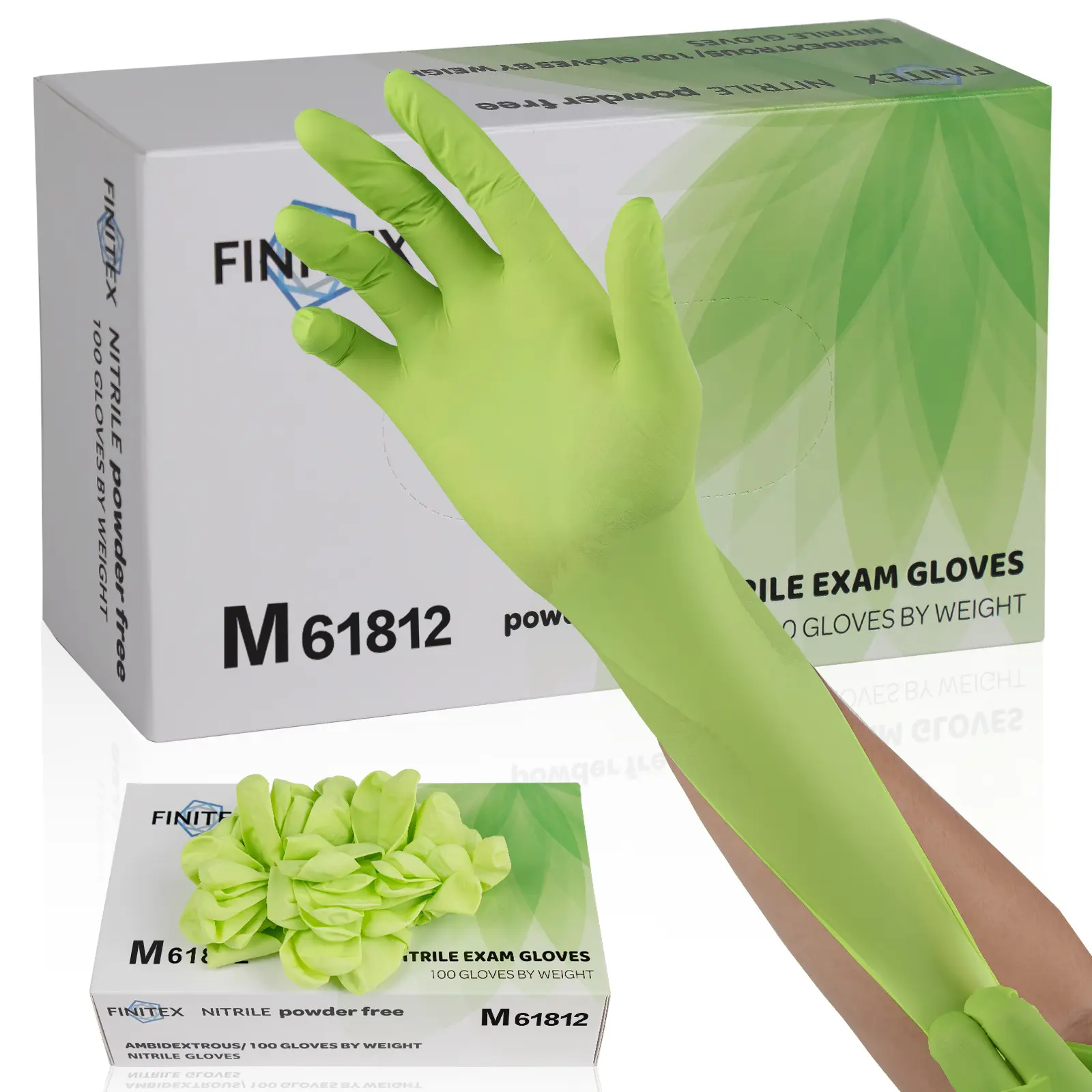 FINITEX Green Disposable Nitrile Exam Gloves, 3.5Mil Powder-Free, Latex-Free, Easy to Use & Waterproof for Doctor Surgical Household Kitchen Food Pet Care Cleaning Cook Outdoorfun,Spring Dad Boyfriend Holiday Love mother Fathersdaygift MemorialDay