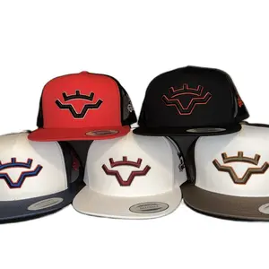 Longhorn Trucker Hat Unisex Embroidered Fitted Cap Structured Five-panel High-profile 4" Crown Flat Bill Snapback Closure