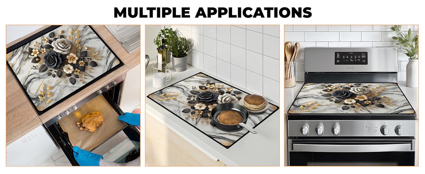 JOYFINITY Heat-Resistant Glass Stove Top Cover with Anti-Slip Rubber Coating – Electric Stove Protector, Scratch-Resistant, Expands Counter Space, Stylish Kitchen Decor (Rose, 28.4*20.5 in)