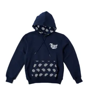 Truce Collections Navy Blue Bandana Hoodie with Logo & Paisley Pocket for Stylish Wear Men’s Wear Unisex Menswear Tops Pullover Long Sleeve Sweatshirts Casual
