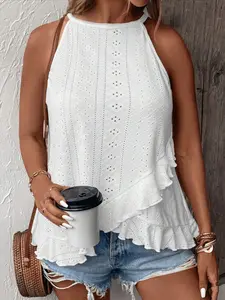 Plus Size Strapless Vest Top Ruffle, Comfortable Loose-Fitting Design, Ideal for Casual Wear, Women's Fashion Clothing, Basic