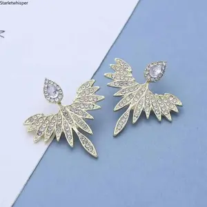 Punk Crystal Angel Wing Ear Jacket Earrings, Gold CZ Teardrop Studs, Rhinestone Fashion Jewelry, Edgy Stylish Accessory for Women Daily & Party Wear