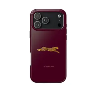 Cheetah "The World Is Yours" Phone Case  | Burgundy Elegant Tough Case | Dark Feminine Aesthetic Cover for iPhone 17, 16, 15, 14, 13, 12, 11 Pro Max/Plus | Protective & Stylish