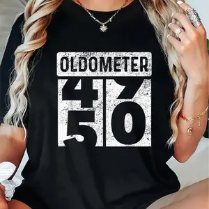 100% Cotton Oldometer Odometer Funny 50th Birthday Gift 50 yrs Old Joke T-Shirt Shirt
