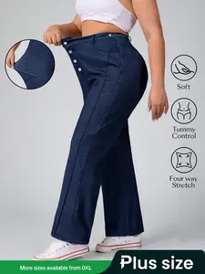Plus Size Women's Casual Straight Leg Jeans Pants, Comfortable Denim Long Trousers for Daily Wear, Stylish Ladies' Fashion Clothing