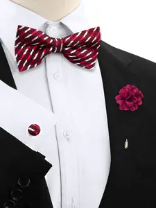 Men's Fashion Bow Tie Set, Woven Fabric, Checked Pattern, Casual Style, All Seasons, Daily Wear, Career Commuting Accessories, Polka Dot Tie