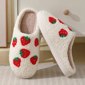 Footwear Strawberry Slippers for Women Men Plush House Slippers Winter Warm Slippers Non Slip Indoor Slippers Soft Sole Cozy Home Shoes Christmas Gift Ideas