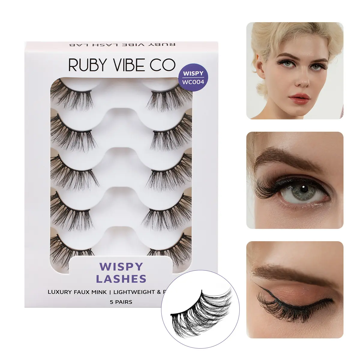 [RUBY VIBE CO] Chic Wisps WC004 Faux Mink Lashes - 5 Pairs Ultra-Lightweight Soft Flexible Band Wispy Look