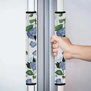 2pcs 4.7x15.7 inch Soft Blue Hydrangea Watercolor Pattern Kitchen Appliance Handle Covers | Removable and Reusable Protective Covers for Refrigerator/Dishwasher/Microwave/Oven.  Home Decor, Holiday Gift. 1230LYY