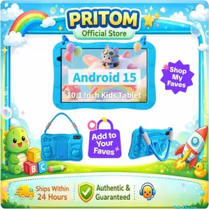 [GiftedInLove]PRITOM Kids Tablet 10 inch Android 15 8GB RAM 32GB ROM Dual Cameras WiFi 6 6000mAh Battery Protective Silicone Case Animal Flash Cards Educational Apps Toddler Gifts Stress Relief Case Pink Blue-February Faves Special Offer