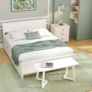 COSTWAY - 4-Piece Bedroom Furniture Set with Twin Size Bed Frame, Entryway Bench, Vanity Desk and Jewelry Armoire