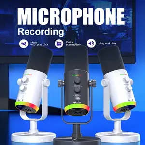 Yu7 XLR/USB Dynamic Audio Microphone with RGB Gaming Software, Silent Gain Knob, Adjustable Volume Control, Headphone Jack, Live Streaming, Podcasting, Recording