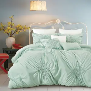 Luxury 8-Piece Pintuck Comforter Set Soft & Elegant Bedding Hotel-Style Chic Embroidery Queen Size Fresh Mint Color