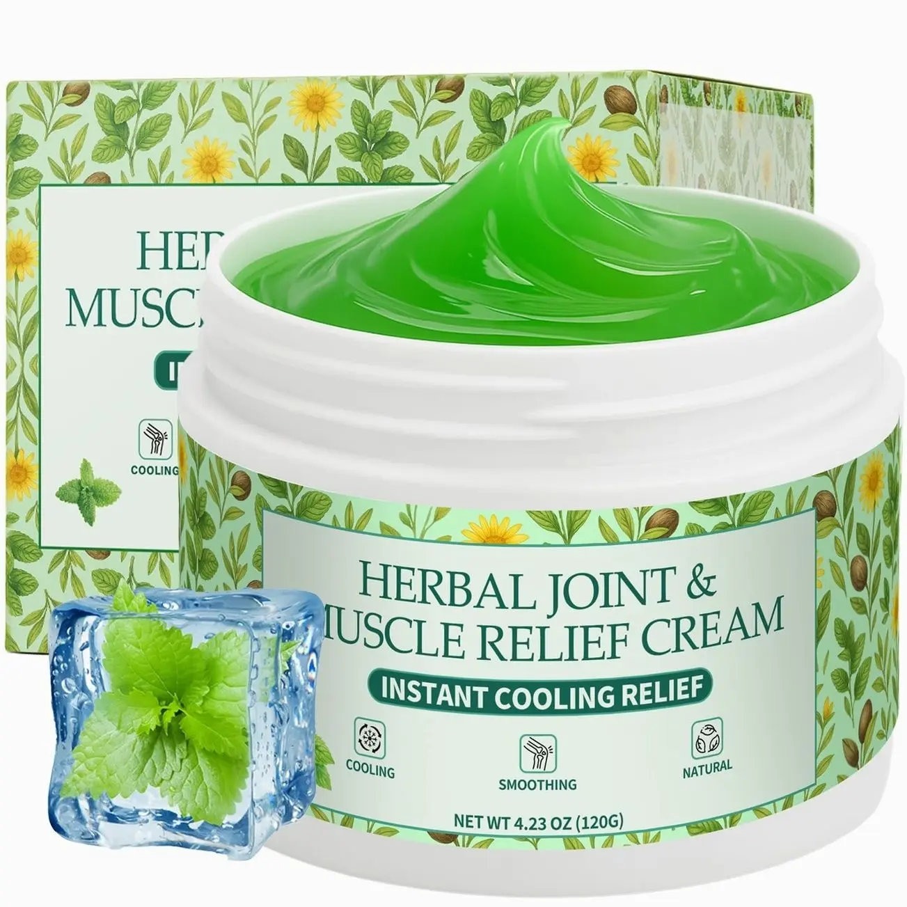 Instant Cooling Relief Cream - Herbal Menthol Soothing Gel, Joint Flex Cream Activities Throughout The Body, Cooling Ointment for Muscle, Head, Lumbar, Neck, Hands, and Feet (1 pcs, 4.23OZ)