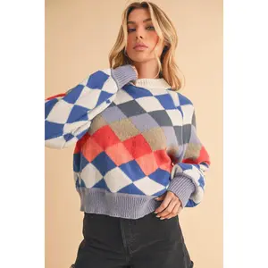 Aemi + Co Diamond Mock Neck Raglan Sleeve Sweater