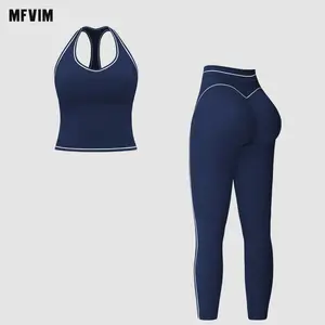MFVIM Women’s 2-Piece Solid Backless Tank Top & High-Waist Leggings Athleisure Set, Breathable Workout Outfit for Yoga, Gym, Valentine’s Day Gift for Her, 2 Piece Sets,summerwins