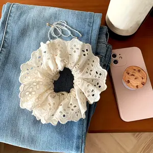 [Lace Scrunchie For Women] White Lace Scrunchie For Women, Elegant Vintage Large Elastic Hair Scrunchies, Ponytail Holder Hair Tie, Thick Hair Accessories For Ladies daily use