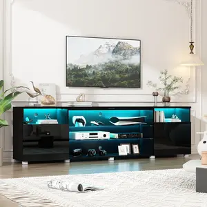 86.6" Large LED TV Stand for 90/100Inch TV, High Glossy Black TV Stand for Living Room Suitable for Projector,Modern Gaming TV Entertainment Center with Adjustable Storage Shelf,TV Console
