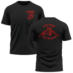 One Mind Any Weapon T-Shirt - USMC Marine Corps Crossed Rifle Knife Graphic Tee - Semper Fi Red EGA Motivational Shirt