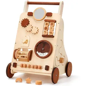 Wooden Baby Walker, Adjustable Speed Push Walker, Montessori Walker for Boys and Girls, Baby Activity Center, Sit to Stand, Toddler Push Toys for Babies 9-12 Months, 1 2 3 Year Old