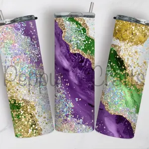 20oz Faux Glitter Swirl Straight Sublimation Tumbler - Vacuum Insulated with Clear Sliding Lid and Straw