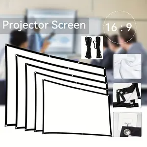 Home portable foldable white projection screen 16:9, 60-72-84-100-120-150 inch wall mounted foldable projection screen, suitable for cinemas, homes, offices, entertainment venues, supports double-sided projection (with rope)