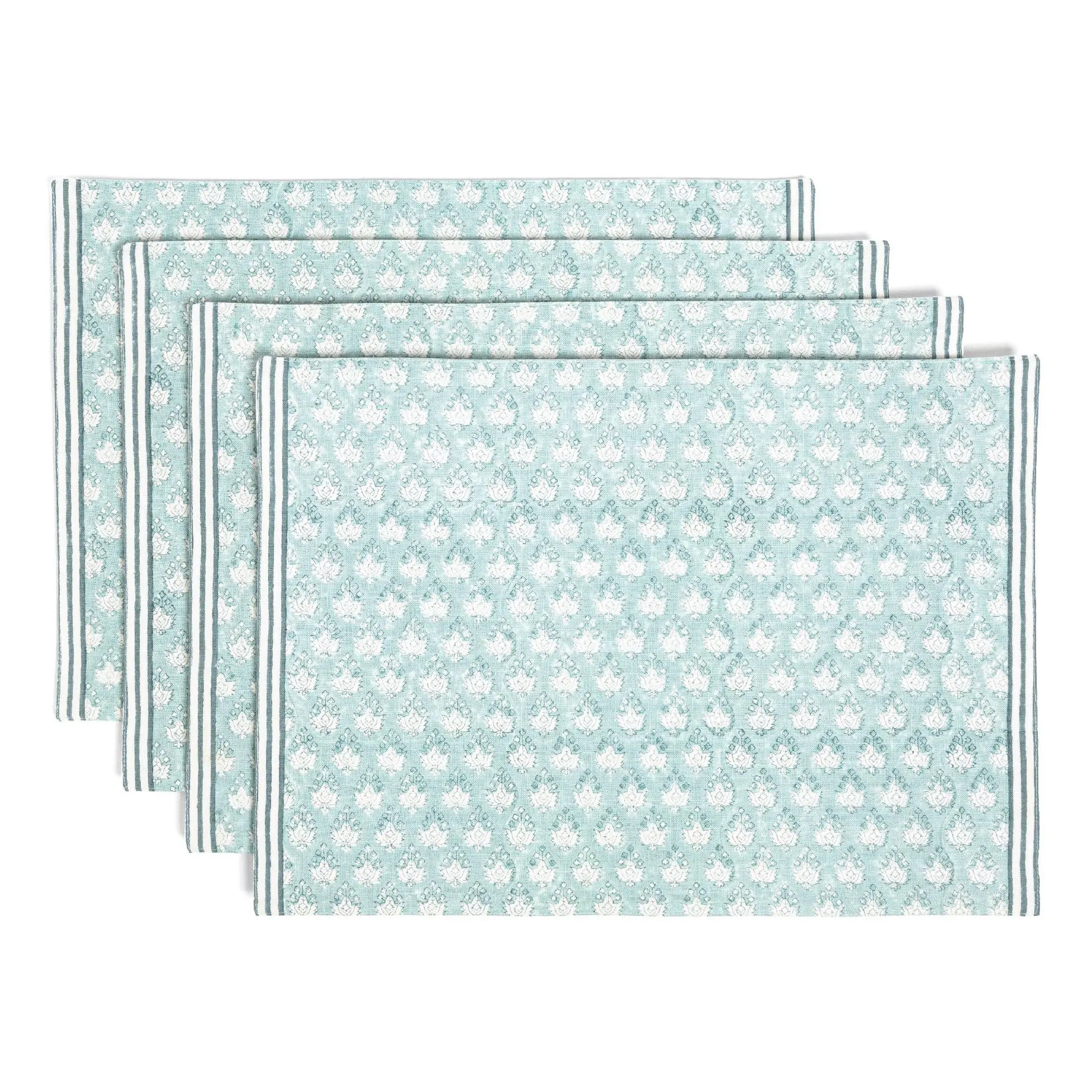 over&back Set of 4 Hand-Blocked Placemats - 100% Cotton