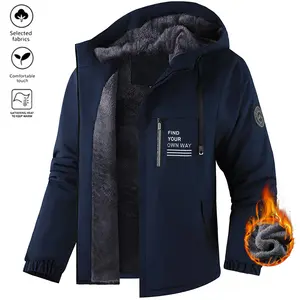 Men's Fleece-Lined Hooded Long Sleeve Winter Jacket - Wear-Resistant, Scratch-Resistant, Windproof, Warm Casual Cotton Tops Outerwear for Human Outdoor Activities, Leisure Use