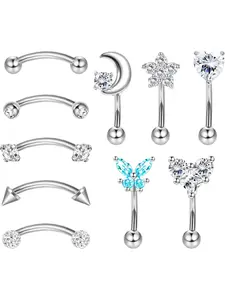 10Pcs 16G Rook Daith Earrings for Women Stainless Steel Belly Lip Ring Cartilage Tragus CZ Body Piercing Curved Barbell Eyebrow Rings 6-8mm