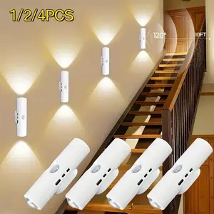 4pcs Smart Motion Sensor Night Light with USB Charging, Dual Head Lighting, 3 Color Settings, Suitable for Cabinets, Bedrooms, Kitchens And Corridors, Corridor Lighting, Bedroom Lights, Modern Lights, Decorative Lights, Indoor Decorative Light