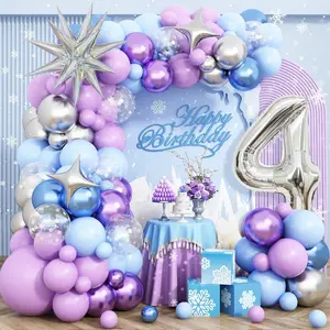 Frozen 4th Birthday Decorations for Girls with Snowflake Balloon Arch, Star & Number 4 Balloons