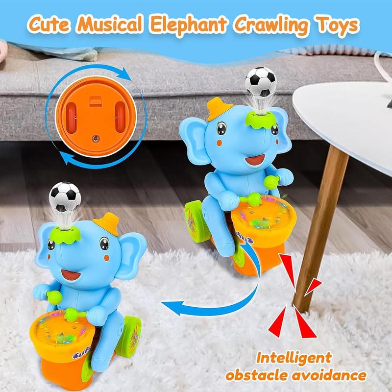 Walking Musical Elephant Toy with Drum and Bubble Blower LED Lights and Sounds Interactive Toddler Toy Gift for Boys Girls