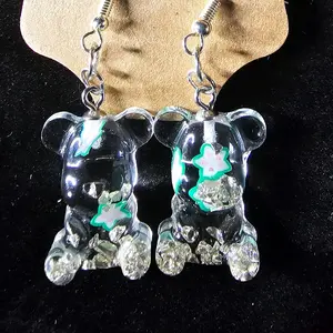 Starfruit & Stone Filled Bear Earrings -Teddy Bear Shape