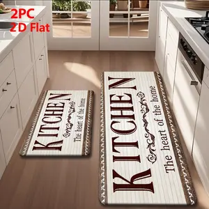 Durable Kitchen Floor Mat, Wood Grain Base, Dark Artistic Text, Vintage Scroll Pattern, Ideal for Living Room, Bedroom, Bathroom, Kitchen Runner Rug, Indoor Floor Mat