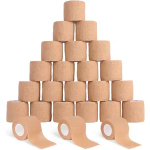 24 Pack Self Adhesive Bandage Wrap 2" x 5 Yards Athletic Tape Vet Wrap Tattoo Supplies Wrap Medical Supplies Elastic Cohesive Bandage Wrist Ankle Sports Tape (Beige)